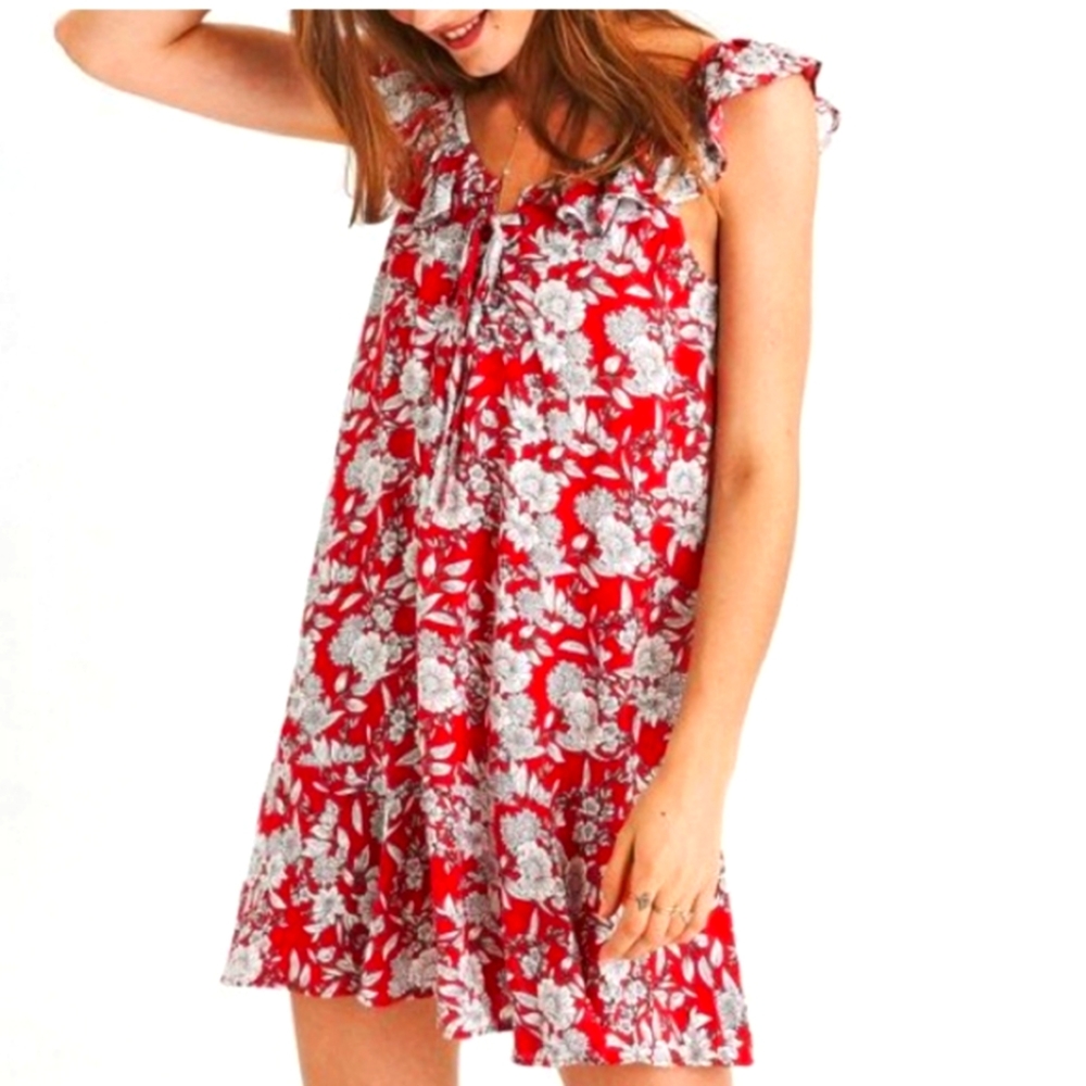 American Eagle red floral sleeveless dress size small